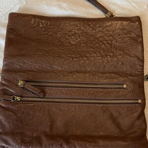 Stella and Dot 4 zipper, Brown Leather Crossbody Bag with Front Zip Pockets